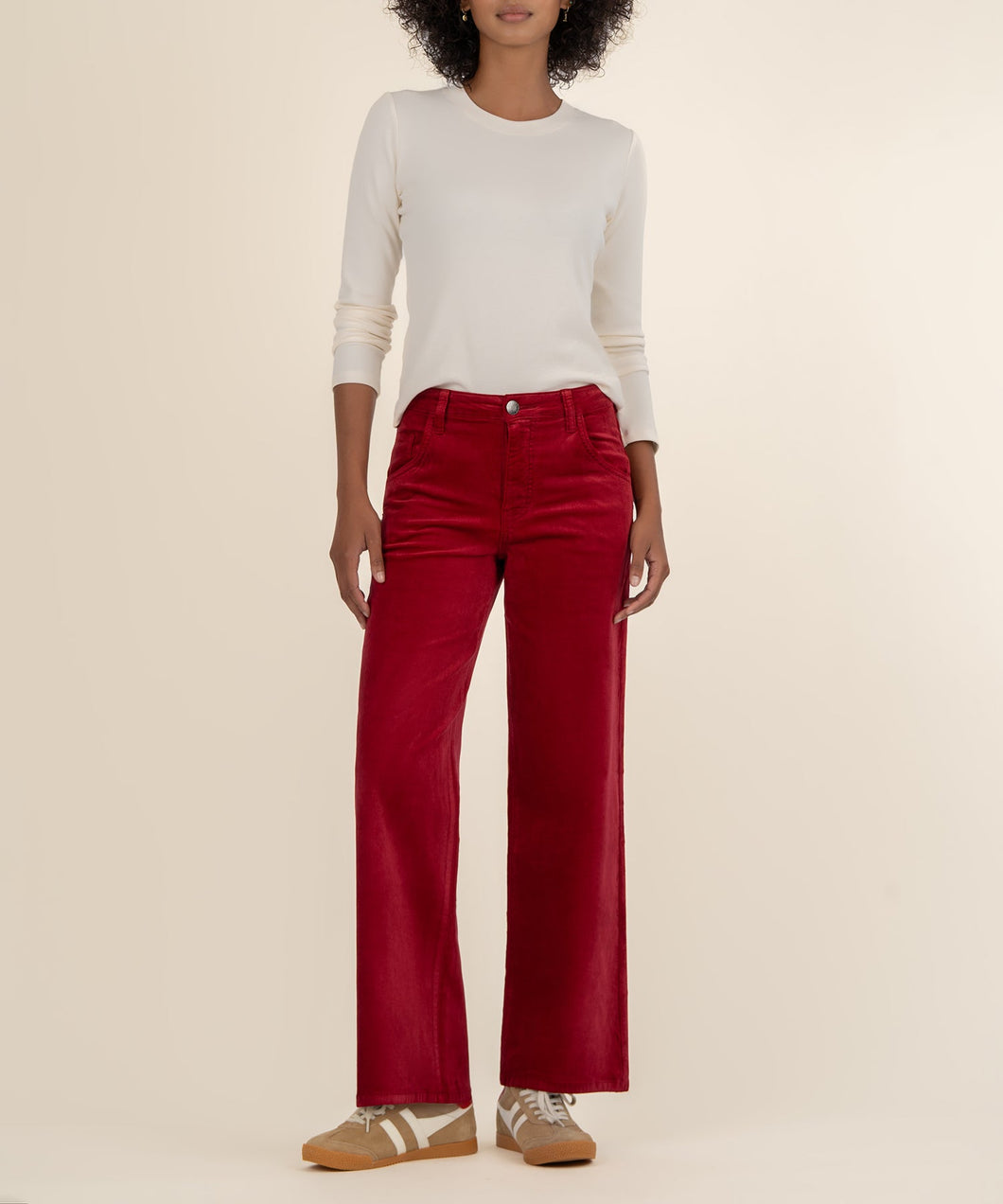Red High Rise Flare Jean