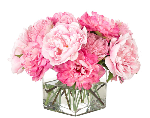 PINK PEONY IN GLASS CUBE