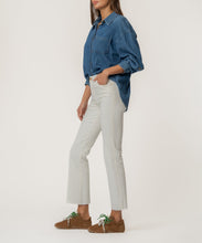 Kelsey Ecru High Rise Raw Hem Ankle Flare Jean