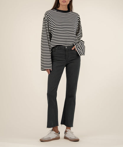 Kelsey Pewter Green High Rise Fab Ab Ankle Flare Jean