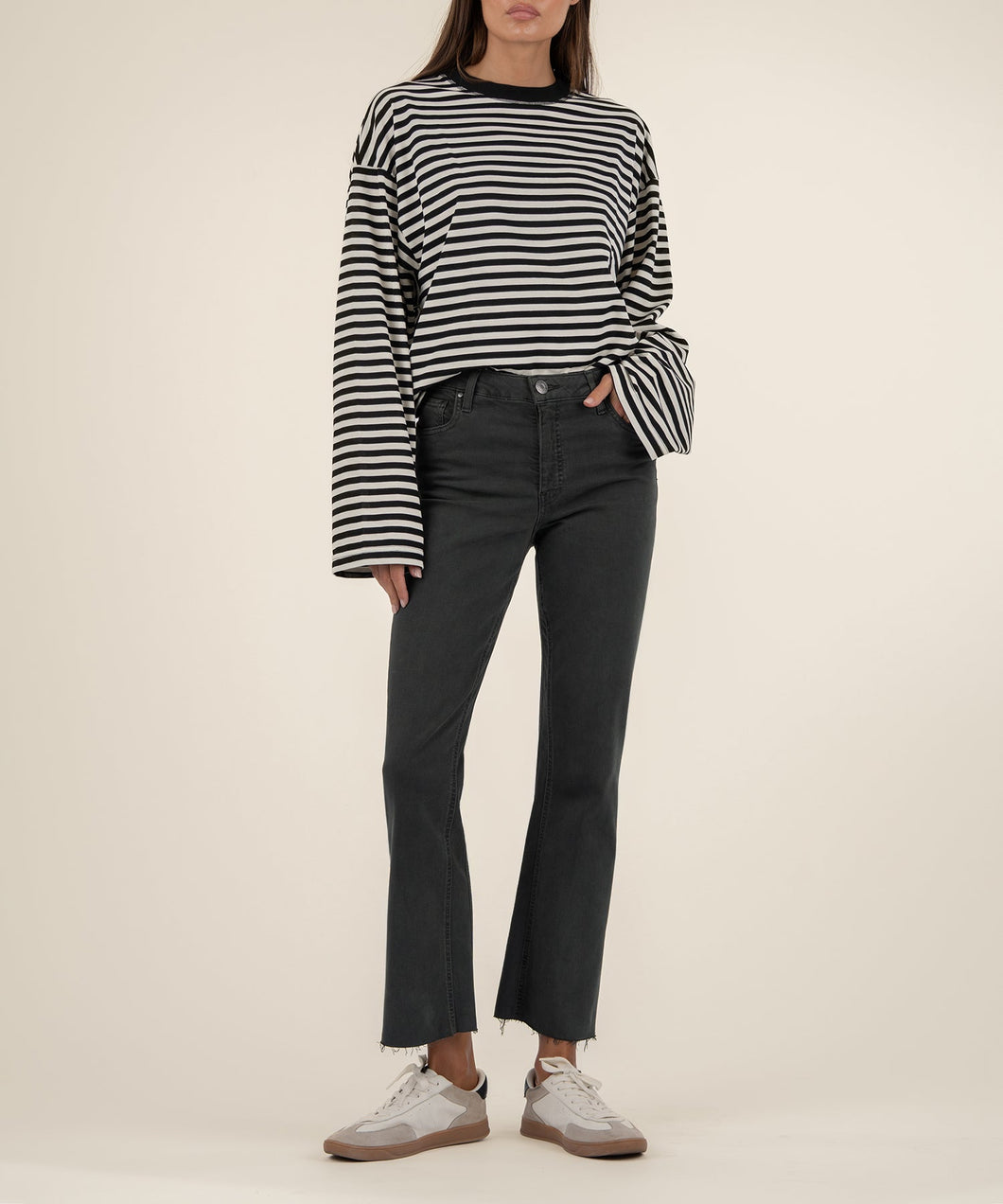 Kelsey Pewter Green High Rise Fab Ab Ankle Flare Jean