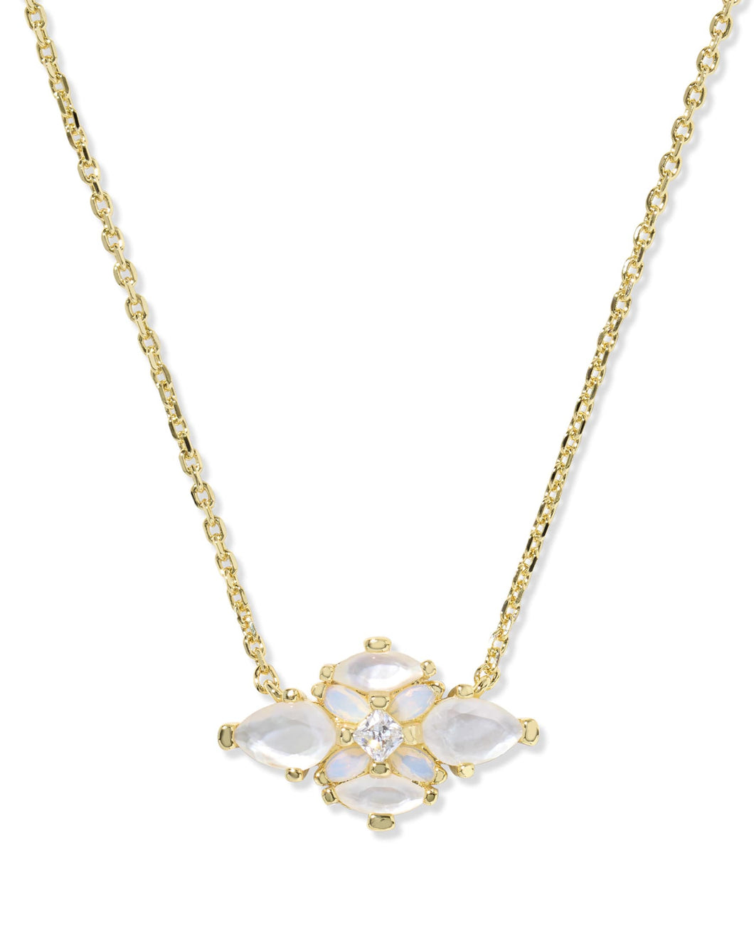 Abbie Crystal Gold Neutral Short Pendant Necklace