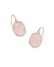 Daphne Pave Gold Frame Drop Earring-Rose Quartz