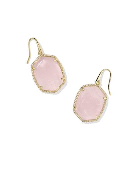 Daphne Pave Gold Frame Drop Earring-Rose Quartz