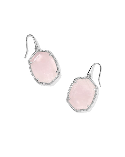 Daphne Pave Silver Frame Drop Earring-Rose Quartz