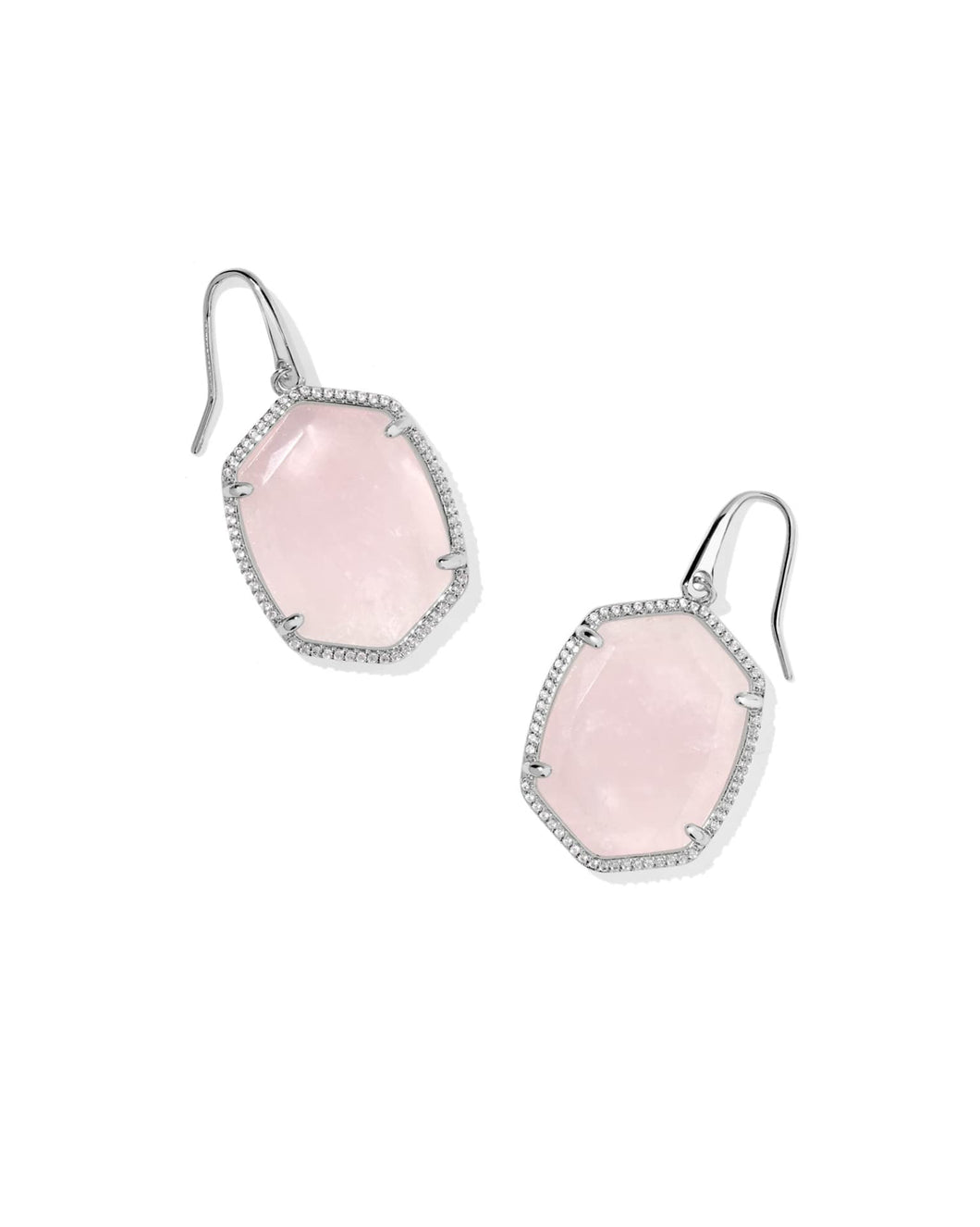 Daphne Pave Silver Frame Drop Earring-Rose Quartz