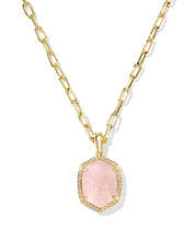 Daphne Pave Gold Frame Pendant Necklace-Rose Quartz