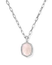 Daphne Pave Silver Frame Pendant Necklace-Rose Quartz