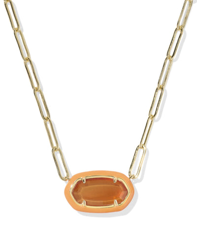 Elisa Gold Orange Enamel Frame Paperclip Necklace