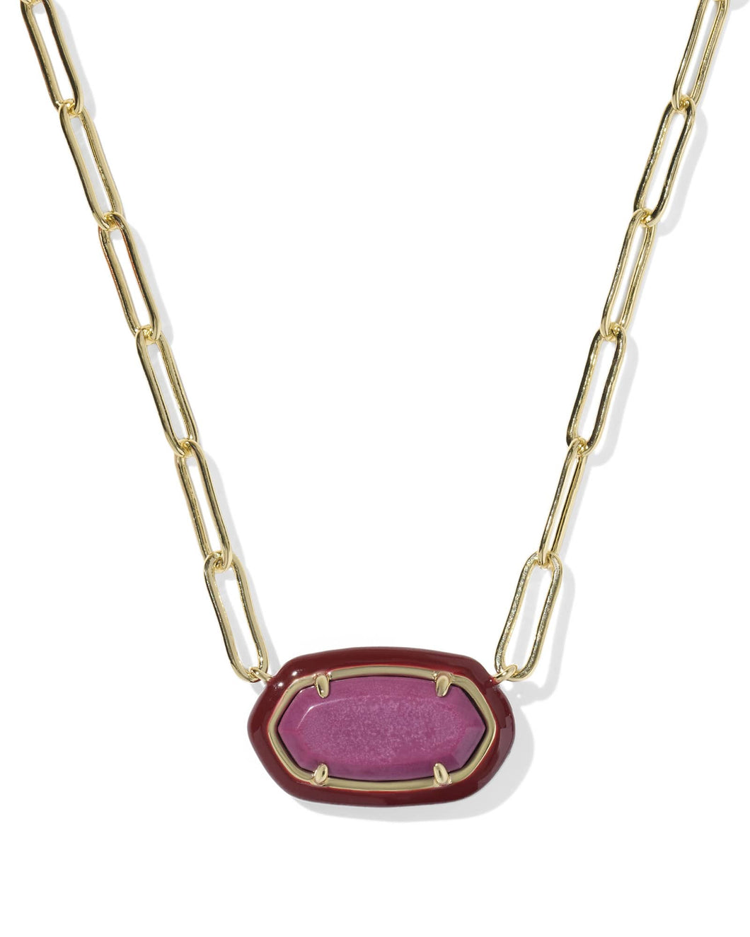 Elisa Gold Maroon Enamel Frame Paperclip Necklace