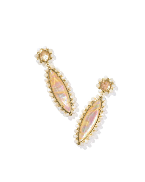 Genevieve Beaded Gold Statement Earring-Iridescent Abalone