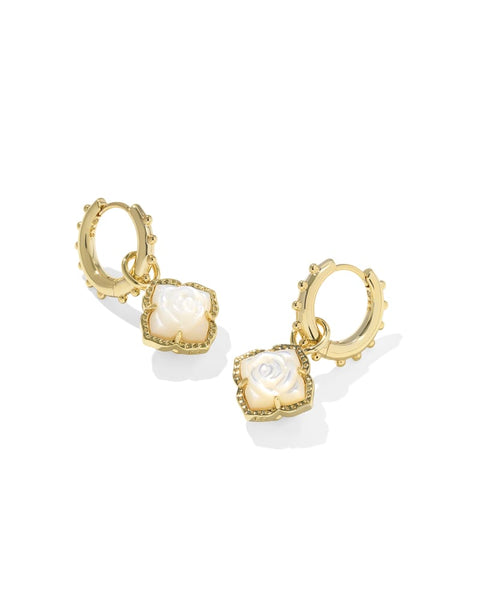 Mallory Rose Huggie Gold Earring-Ivory Mother of Pearl