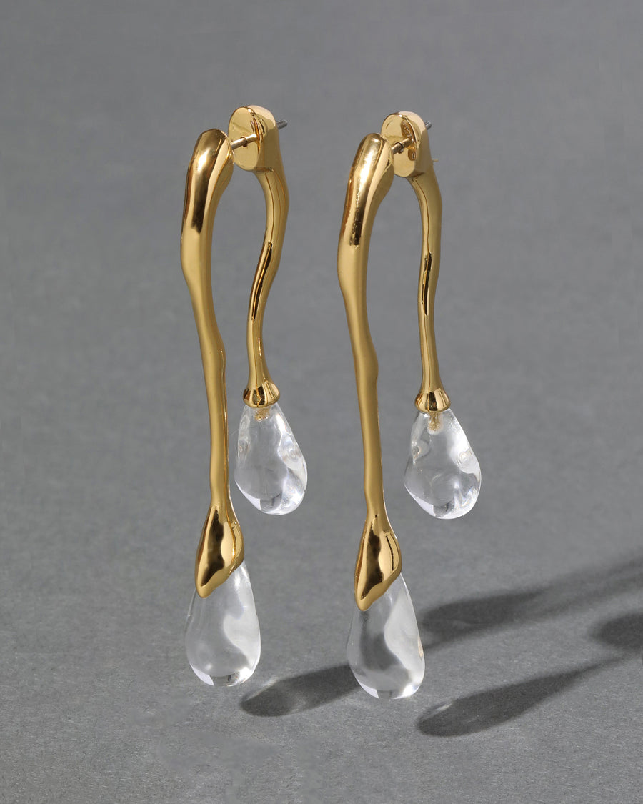 Gold Lucite Front Back Double Drop Earring