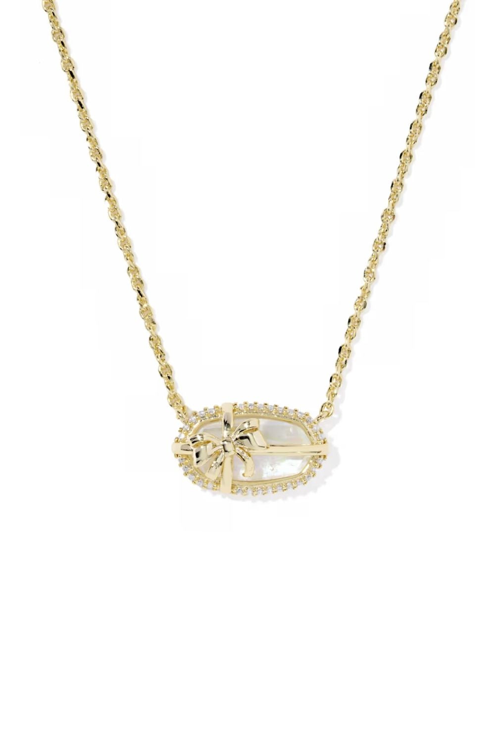 Elisa Gold Ivory Bow Short Pendant Necklace