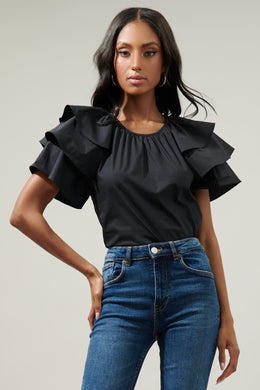ROMIE RUFFLE SLEEVE POPLIN TOP