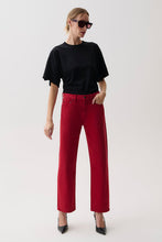 Lexi Savvy Red Mid Rise Bowed Straight Leg Jean