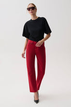 Lexi Savvy Red Mid Rise Bowed Straight Leg Jean