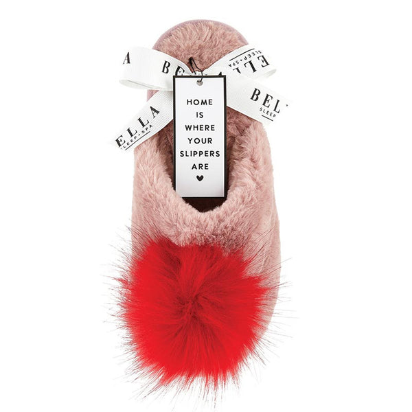 Blush Red Pom Pom Plush Slipper
