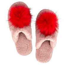 Blush Red Pom Pom Plush Slipper