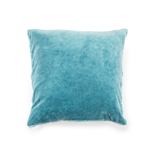 Indigo Velvet Pom Pillow 22x22