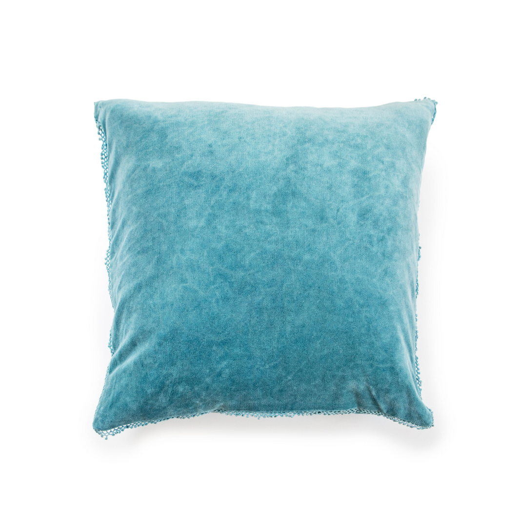 Indigo Velvet Pom Pillow 22x22