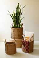Round Braided Seagrass Basket with Handles-Large