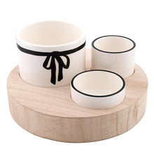 Bow Trio Ceramic Bowls with Wood Base