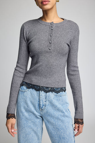 Olivia Lace Combo Henley Sweater