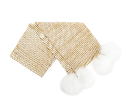 Gold Lurex Ribbed Fox Pom Scarf