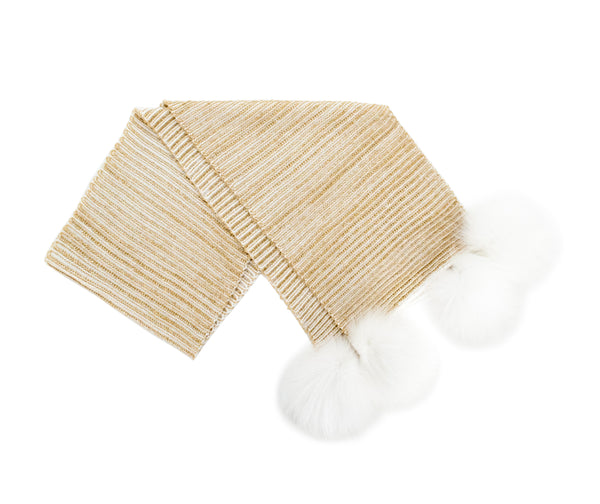 Gold Lurex Ribbed Fox Pom Scarf