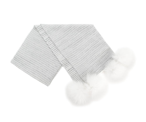 Silver Lurex Ribbed Fox Pom Scarf