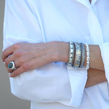 Vintage Silver and Satin Silver Labradorite Mota Coin Bangle