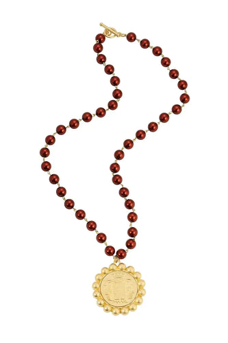 Ruby Shell Pearl Mont Joye Medallion Necklace