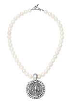 Pearl Silver Medallion Necklace