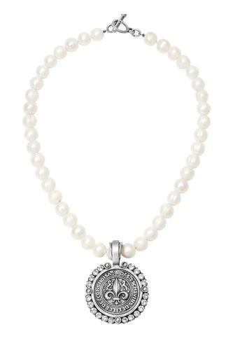 Pearl Silver Medallion Necklace