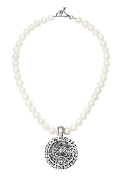 Pearl Silver Medallion Necklace