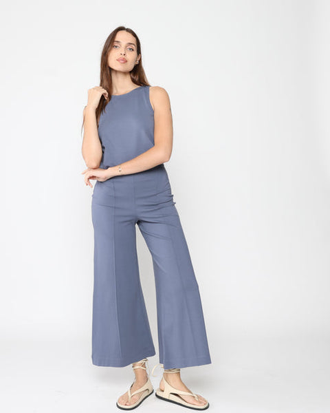 Ponte Knit Cropped Wide Leg Pant