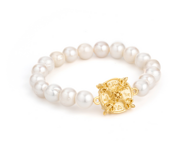 PEARLS WITH X MEDALLION BRACELET
