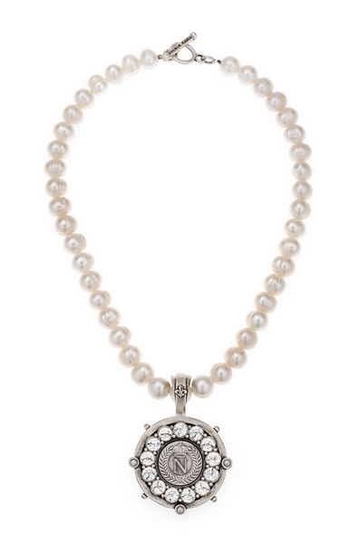 PEARLS WITH CORPORAL MEDALLION AND AUSTRIAN CRYSTAL NECKLACE