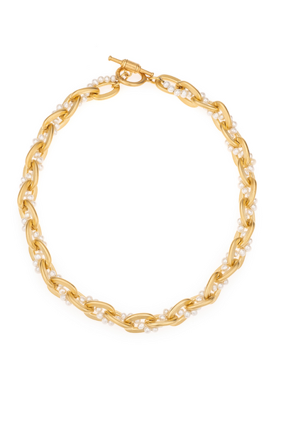 GOLD LOURDES CHAIN WITH WOVEN MICRO PEARLS NECKLACE