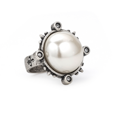 STERLING SPIKED RING WITH PEARL CABOCHON