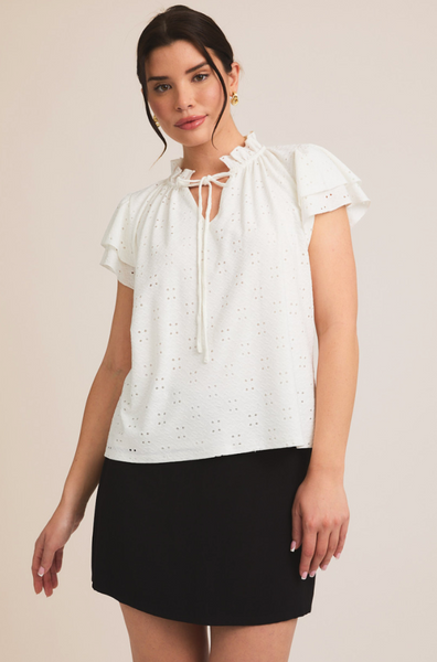 Front Tie Ruffle Layered Sleeve Top