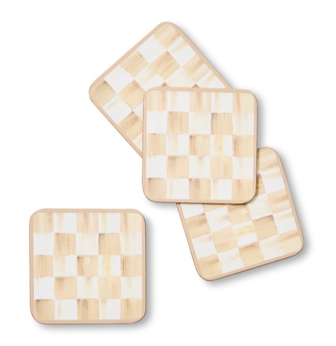 Mocha Check Cork Back Coasters, Set of 4