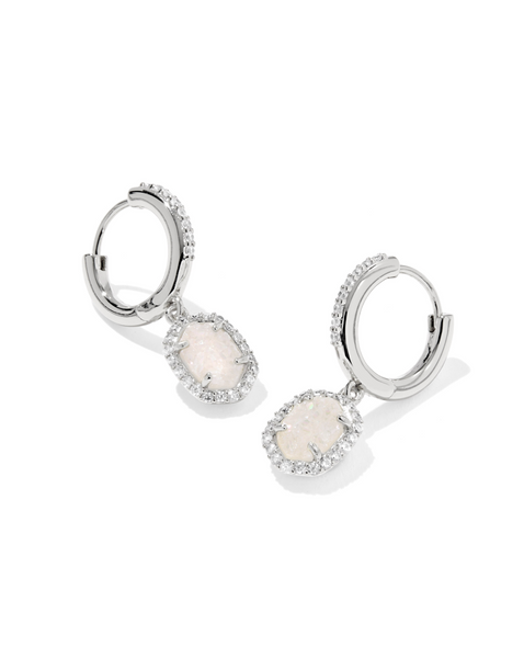 Daphne Crystal Drusy Silver Frame Huggie Earring