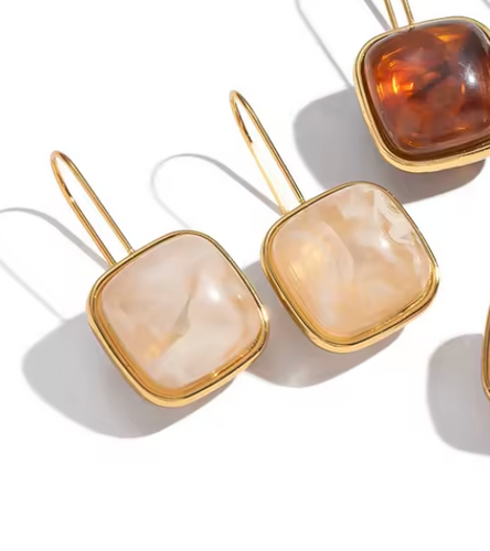 Beige Square Resin Drop Earring