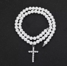 Pearl Rhinestone Cross Necklace 18"