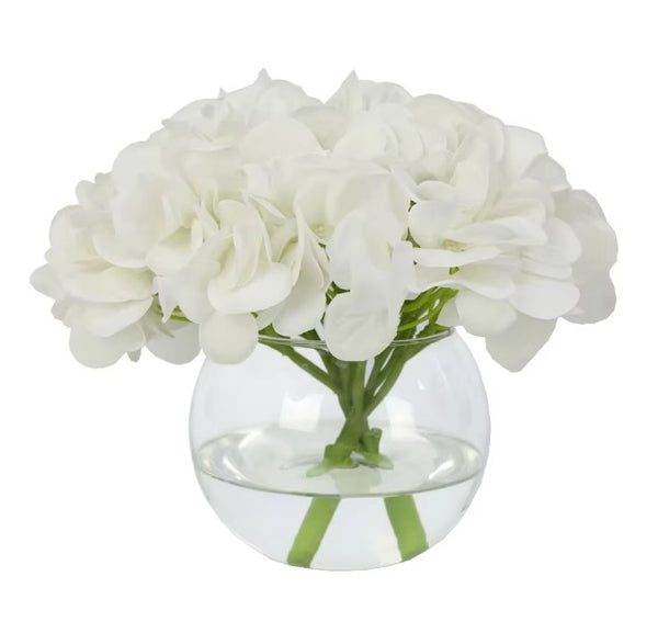 White Hydrangea in Glass Vase-Small