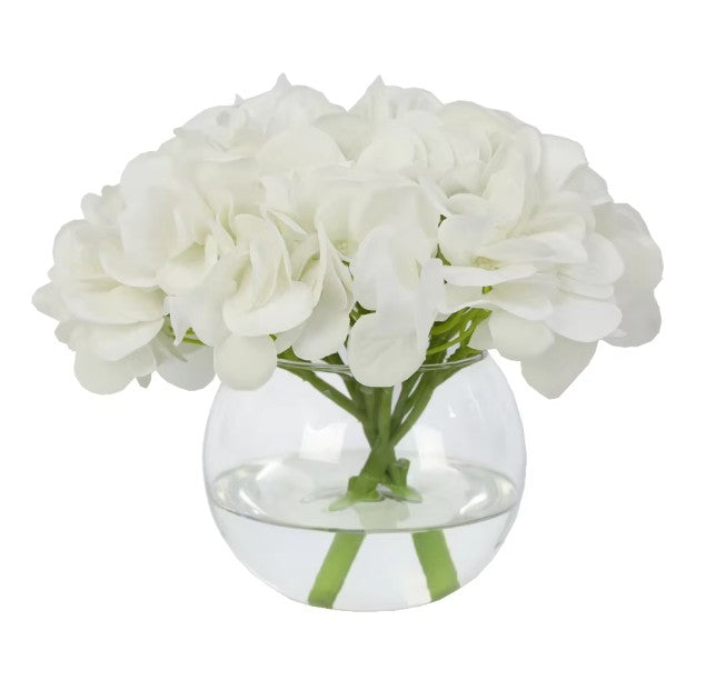 White Hydrangea in Glass Vase-Small
