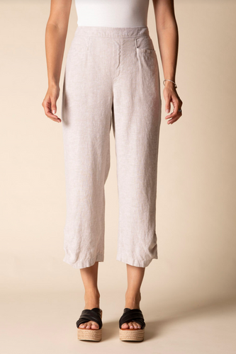 Linen Solid Pleat Button Capri