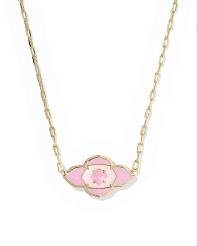 Abbie Gold Pink Medallion Short Pendant Necklace